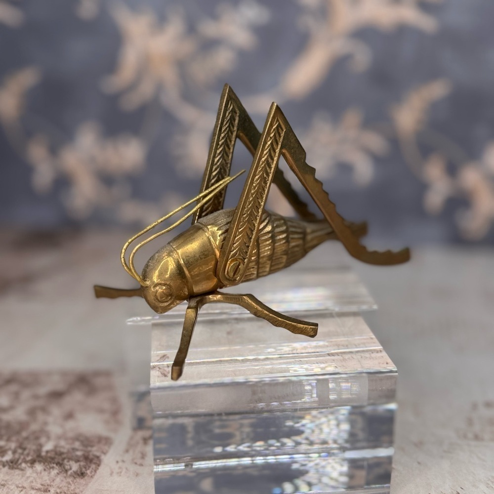 Estate Vintage Solid Brass Cricket Grasshopper Figurine Made in India